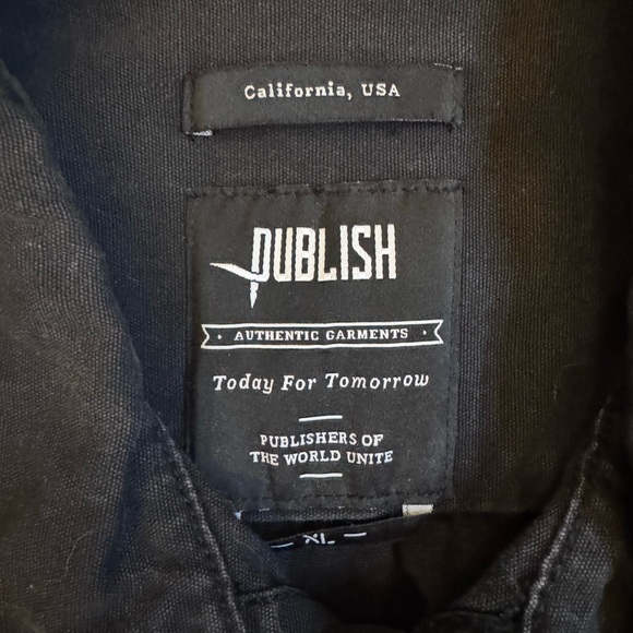 Publish Brand Black Utility Jacket XL Elbow Patch Button Up Workwear Streetwear - Picture 2 of 3